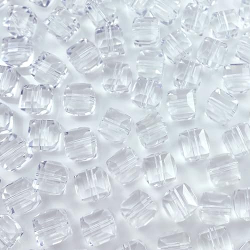 100 Stück 8 mm Kristallglasperlen, würfelförmige Kristallperlen, lose quadratische Form, Abstandshalter für DIY, Handwerk, Schmuckherstellung, Armband, Halskette, Ohrringe (transparent) von KDLJFGSMF1