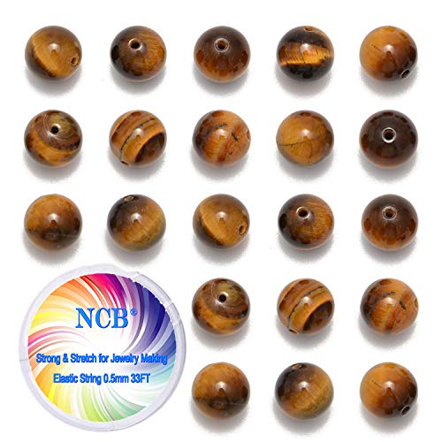 100 Stück 8 mm natürliche gelbe Tigeraugen-Perlen, Edelstein, runde lose Steinperlen, Abstandshalter für Schmuckherstellung, mit Kristall-Stretchschnur (gelbes Tigerauge, 8 mm, 100 Perlen) von KDLJFGSMF1