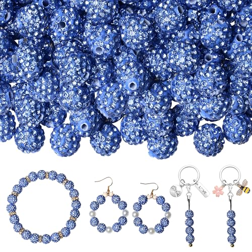 100 Stück hellblaue Strassperlen zum Basteln, blaue Tonperlen, Kristallperlen, runde Discokugel, blaue Perlen, Baseballperlen für Halsketten, Armbänder, Schmuckherstellung, 100 Stück von KDLJFGSMF1