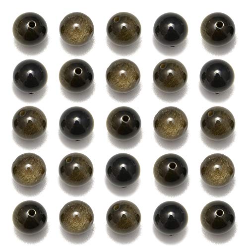 100 Stück schwarze goldene Obsidian-Edelsteinperlen zur Schmuckherstellung, natürliche Halbedelstein-Perlen, rund, glatt, ideal für Halsketten, Armbänder, Klasse 5A, 100 Perlen von KDLJFGSMF1