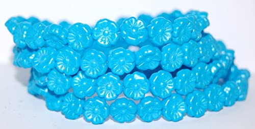 150 Stück Hawaii-Blumen-gepresste Glasperlen, Aqua (25019), Glas, Tschechische Republik, Größe 10 mm von KDLJFGSMF1