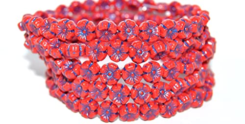 150 Stück Hawaii-Blumen-gepresste Glasperlen, Rot, 43812 (93190 43812), Glas, Tschechische Republik, Größe 8 mm von KDLJFGSMF1