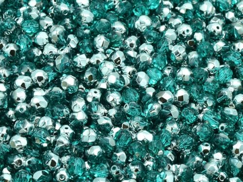 30p Facettierte runde feuerpolierte Perlen, 6 x 6 mm, Transparent Aqua 22201 (60010-22201), Glas, Tschechien von KDLJFGSMF1