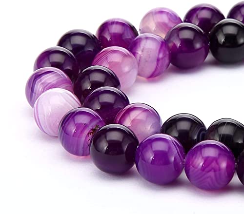 60 Stück 6 mm große, natürliche, violette, gestreifte Achat-Perlen, rund, lose Edelsteinperlen für Schmuckherstellung, Armband, Halskette von KDLJFGSMF1