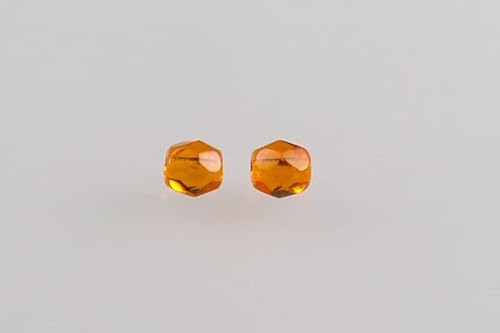 60 Stück feuerpolierte facettierte Perlen, rund, 4 mm, transparent orange (90030), Bohemia Kristallglas, Tschechien 15119001 von KDLJFGSMF1