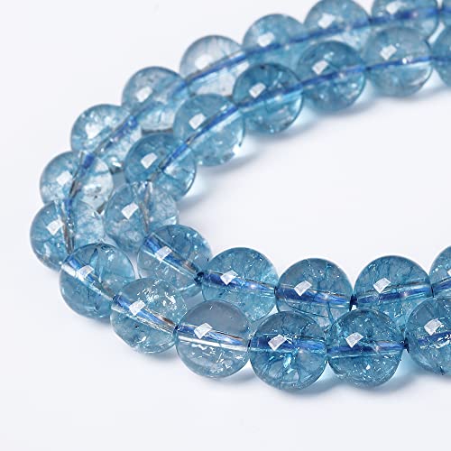 74 Stück 10 mm Blautopas, Kristall, Quarz, Naturstein, runde lose Perlen für Schmuckherstellung, Armband, Halskette, Ohrringe, 81,3 cm, 2 Stränge von KDLJFGSMF1