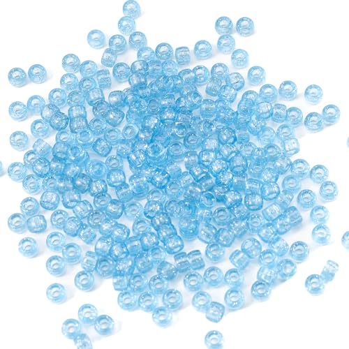 Acryl-Kunststoffperlen, transparent, blau, 6 x 9 mm, Kandi-Perlen für Freundschaftsarmbänder, Halsketten, Schmuckherstellung, Stifte, Haarflecht-Set, 1000 Stück (transparentes Blau) von KDLJFGSMF1