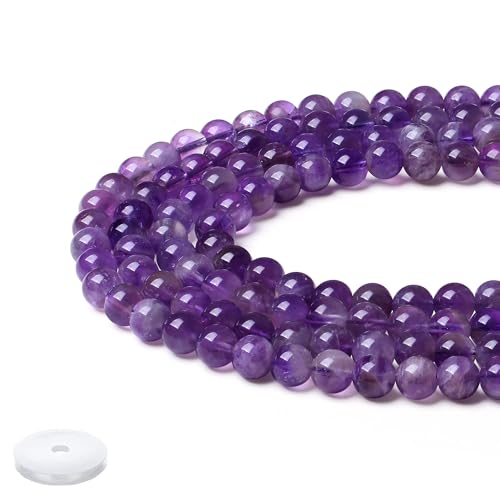 Amethyst-Perlen, natürliche Kristallperlen, 8 mm, lila, runde Steinperlen, glatte lose Perlen für Armbänder, Halsketten, DIY-Ohrringe, 60 Stück von KDLJFGSMF1