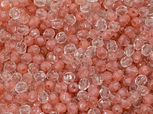 Facettierte runde feuerpolierte Perlen, 10 g, 4 mm, opak rosa (76028), Glas, Tschechische Republik von KDLJFGSMF1