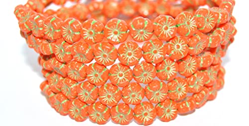 Gepresste Glasperlen Hawaii-Blume, tieforange 43813 (93140 43813), Glas, Tschechische Republik, Größe 8 mm, 150 Stück von KDLJFGSMF1