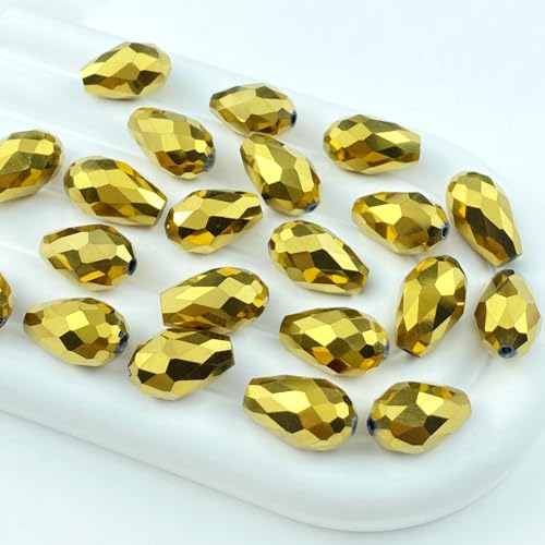 Kristallglasperlen in Tropfenform, facettierte Form, vertikales Loch, lose Glasperlen, zum Basteln, für Armbänder, Halsketten, Ohrringe, Schmuckherstellung (Gold, 6 x 8 mm) von KDLJFGSMF1