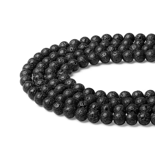 Natürliche schwarze Lavastein-Perlen, 8 mm, lose DIY-Perlen, runde Steinperlen für Armbänder, Halsketten, Ohrringe, 100 Stück von KDLJFGSMF1