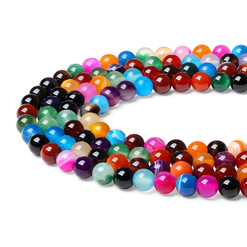 Natursteinperlen, 8 mm, bunte Achat-Perlen, runde Steinperlen, lose DIY-Perlen, glatte Perlen für Armbänder, Halsketten, Ohrringe, 100 Stück von KDLJFGSMF1