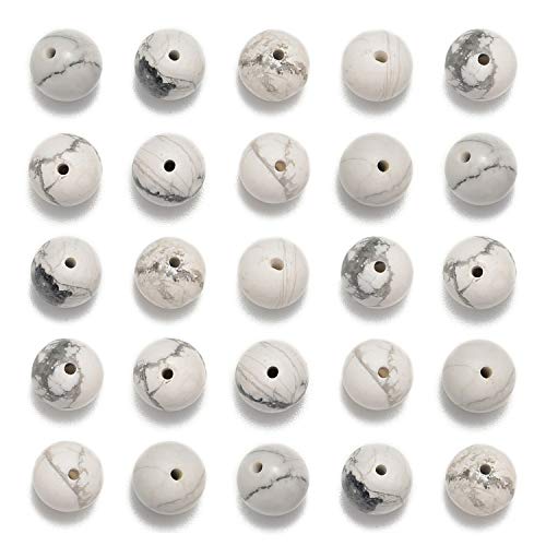 Original Natursteinperlen, rund, lose Perlen, 6 mm, echte Stein-Energieperlen für DIY-Schmuckherstellung, Stretch, Uni, weißer Howlith, 6 mm, 100 Stück, 100 Stück von KDLJFGSMF1