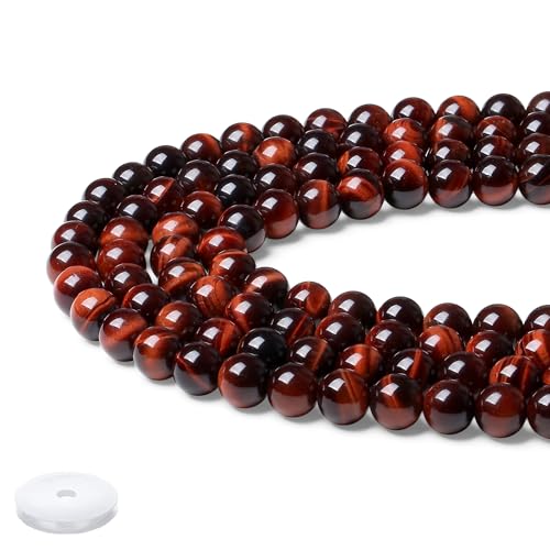 Rote Tigerauge-Perlen, 60 Stück, Kristallperlen, 8 mm, runde Steine, rote Perlen, glatte lose Perlen für Armbänder, Halsketten, DIY-Ohrringe, 60 Stück von KDLJFGSMF1