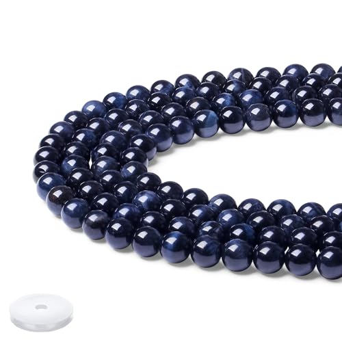 Saphir-Tigerauge-Perlen, natürliche Kristallperlen, 8 mm, blaue runde Steinperlen, glatte lose Perlen für Armbänder, Halsketten, DIY-Ohrringe, 60 Stück von KDLJFGSMF1