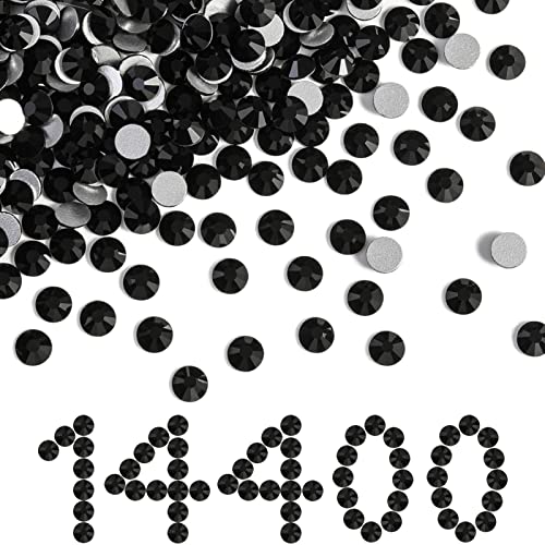 Strasssteine mit flacher Rückseite, 14400 Stück, schwarze Strasssteine für Nägel, Basteln, Kleidung, DIY-Dekoration, Tiefschwarz, SS6, 1,9–2,1 mm von KDLJFGSMF1