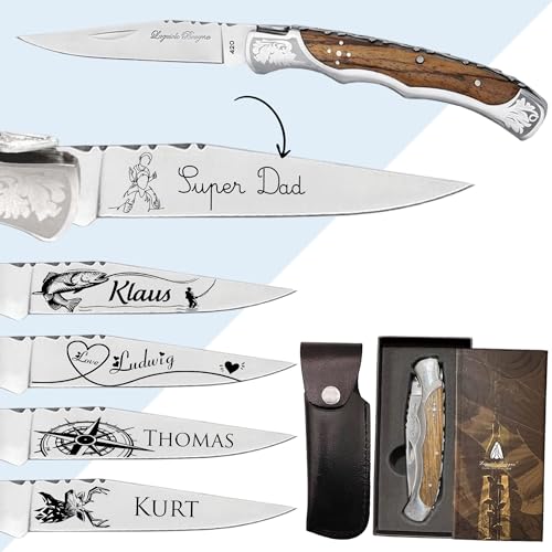 KDO MAGIC - Personalisiertes Messer mit gravur - Klappmesser mit eingraviertem Vornamen - Anpassbare Klinge - Farbe braun - Geschenkidee für Herren, Vatertag, papa, Geburtstag von KDO MAGIC