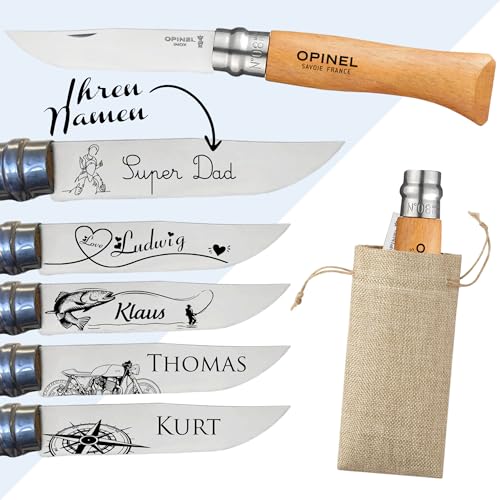 KDO MAGIC - Personalisiertes Klappmesser - Graviert mit einem Vornamem - Holzgriff und Edelstahlklinge - Opinel Messer - Personalisierbare Klinge - Geschenk für Männer, Vatertag, Papa, Weihnachten von KDO MAGIC