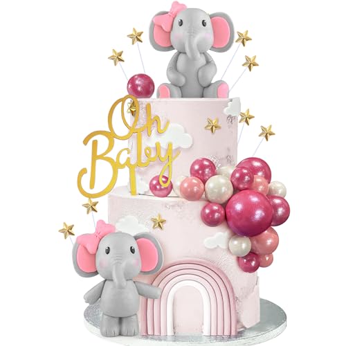 38 Stück rosa Elefanten-Kuchendekoration, niedliche Baby-Elefant-Kuchendekorationen, Oh Baby, Kuchendekoration, Stern-Kuchenaufsatz, rosa Perlenkugeln, Kuchenspieße für Babyparty, Mädchen, von KDPATFAV