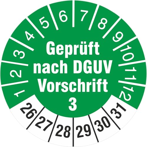 10 Stück geprüft nach DGUV Vorschrift 3 Prüfetiketten/Prüfplaketten 30 mm rund 2026-2031 von KDS