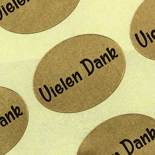 100 Etiketten/Aufkleber "Vielen Dank" Sticker Blumen 25 x 18 mm Haftpapier gold auf Rolle, ab 500 mit Spender von KDS