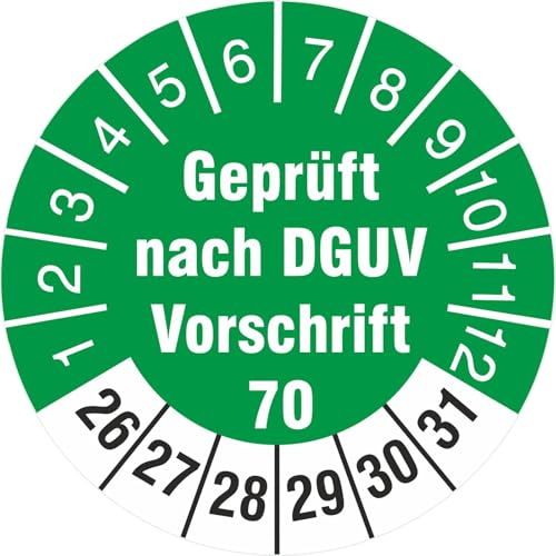 100 Stück geprüft nach DGUV Vorschrift 70 Prüfetiketten Prüfplaketten 30 mm rund Fahrzeuge BGV D29 2026-31 von KDS