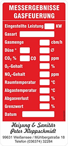 1000 Stück Wartungsaufkleber/Kesselaufkleber für Heizung -> Gasfeuerung mit Firmeneindruck von KDS