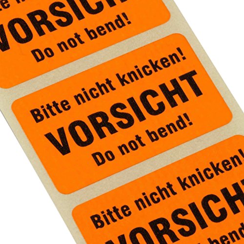 10000 Etiketten BITTE NICHT KNICKEN (do not bend) Haftpapier 38 x 23 mm leuchtend orange von KDS