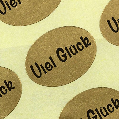 500 Etiketten/Aufkleber "Viel Glück" Sticker Blumen 25 x 18 mm Haftpapier gold auf Rolle, ab 500 mit Spender von KDS