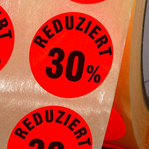 500 Etiketten Sonderpreis Reduziert 30% Haftpapier 30 mm rund leuchtend rot beschriftbar von KDS