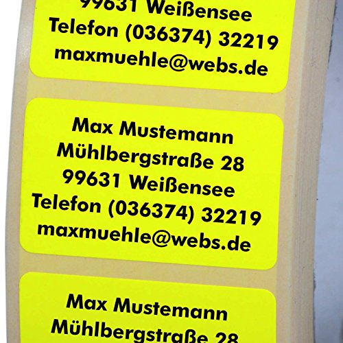 Adressetiketten mit Wunschdruck 100 Stück 38 x 23 mm Haftpapier leuchtgelb von KDS