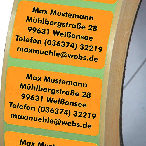 Adressetiketten mit Wunschdruck 100 Stück 38 x 23 mm Haftpapier leuchtorange von KDS