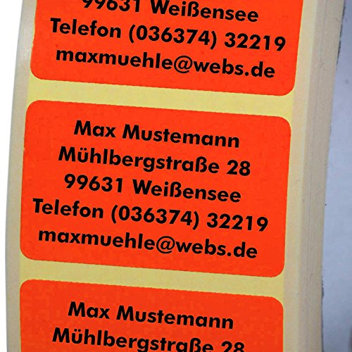 Adressetiketten mit Wunschdruck 100 Stück 38 x 23 mm Haftpapier rot von KDS