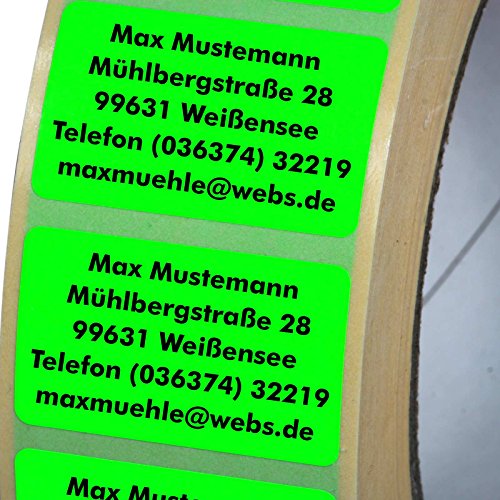 Adressetiketten mit Wunschdruck 5000 Stück 38 x 23 mm Haftpapier leuchtgrün von KDS