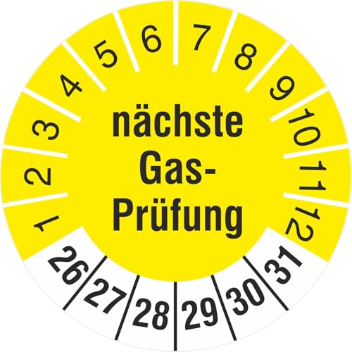 Prüfetiketten nächste Gasprüfung 18 und 30 mm Prüfplaketten 2026-31 (Durchmesser 30mm, 200) von Kaufdeinschild