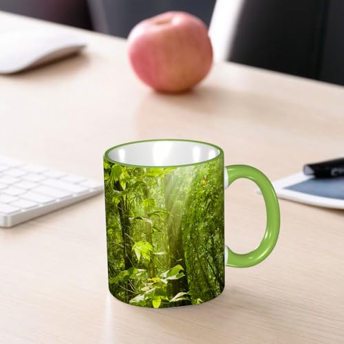 KDWJS Tasse Keramik Kaffeetassen Große 11oz Tassen 330ml Trinkgläser Mit Griff Personalisierte Geschenk Weiß,Natur, Wald Baum in Erde Farbe Effekte Frühling Wald Werke gemalt d von KDWJS