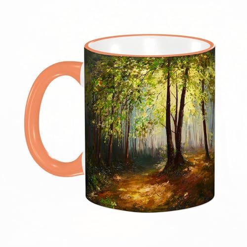 KDWJS Tasse Keramik Kaffeetassen Große 11oz Tassen 330ml Trinkgläser Mit Griff Personalisierte Geschenk Weiß,Natur, Wald Baum in Erde Farbe Effekte Frühling Wald Werke gemalt d von KDWJS