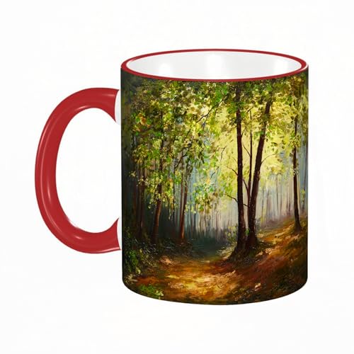 KDWJS Tasse Keramik Kaffeetassen Große 11oz Tassen 330ml Trinkgläser Mit Griff Personalisierte Geschenk Weiß,Natur, Wald Baum in Erde Farbe Effekte Frühling Wald Werke gemalt d von KDWJS