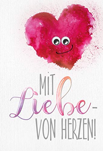 Geburtstagskarte lustig, lustige Geburtstagskarte mit Wackelaugen, B6, Klappkarte inkl. Umschlag, Motiv: Herz von KE