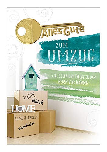 KE - Premium Umzugskarten Set, DIN A6 Klappkarten mit Umschlag, Glückwunsch zum Umzug, Prägekarte ohne Innentext, Verpackt in Folie, Motiv: Schlüssel von KE