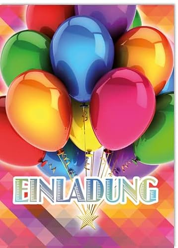 KE - 5er Pack Einladungskarten mit Umschlag, Unisex Kindergeburtstag, DIN C6, Motiv: Ballons von KE