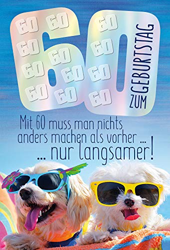 KE - 60. Geburtstagskarte mit Umschlag, DIN B6 Format, Klappkarte - Hunde Motiv, Geschenk für Tierliebhaber von KE