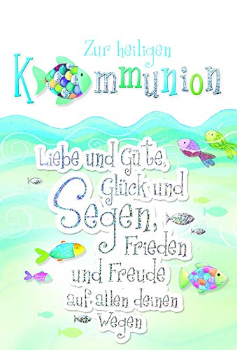 KE - Hochwertige Kommunionskarte für Jungen & Mädchen - Glückwunschkarte mit Prägung - DIN A6 Klappkarte inkl. Folie & Umschlag - Motiv: Fisch von KE