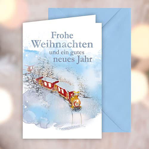 KE - Duftende Weihnachtskarte im DIN B6 Format, inklusive Umschlag, Klappkarte mit einzigartigem Weihnachtsduft - Motiv: Eisenbahn von KE