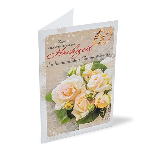 Karte zur Diamantenen Hochzeit | Diamanthochzeit Karte | Hochzeitstag 60 Jahre | Karte in Folie | Karte ohne Innentext | DIN A 6 | Klappkarten inkl. Umschlag | Motiv: gelbe Rosen von KE