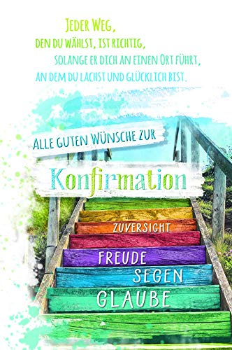 KE - Glückwunschkarte zur Konfirmation für Jungen & Mädchen - Inklusive Folie & Umschlag - DIN A6 Klappkarte - Hochwertige Konfirmationskarte - Motiv: Treppe von KE