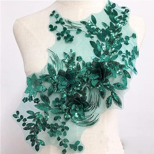 Grüne Spitze-Blumen-Stickerei-Patches zum Aufnähen auf Kleidung, Kleid, Chiffon-Applikationen, Reparatur, Handarbeit von KEBOOT