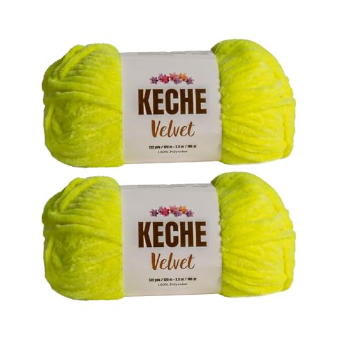 Keche Garn zum Häkeln, Samtgarn, weiche Chenille, sperrige Babydecke, Amigurumi-Garn, 100 g, 2 Stück, Neongelb von KECHE