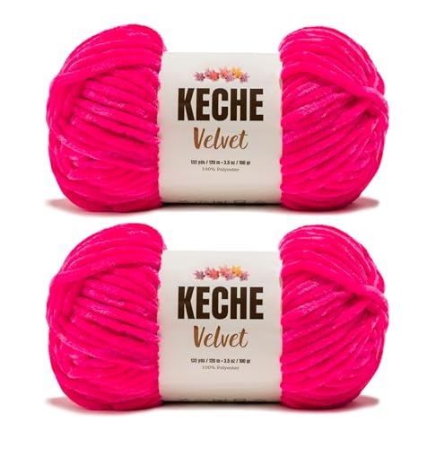 Keche Garn zum Häkeln, Samtgarn, weiche Chenille, sperrige Babydecke, Amigurumi-Garn, 100 g, 2 Stück, Neonrosa von KECHE